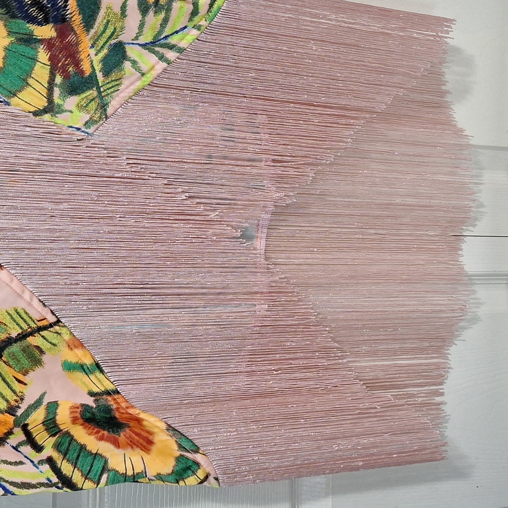 Cupcakes and Cashmere wraparound silky fringe maxi skirt - XS - floral parrots - Picture 3 of 9